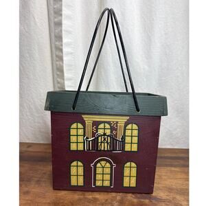 Vintage Hold Everything Wooden Wine Bottle Flatware Holder Caddy Painted House